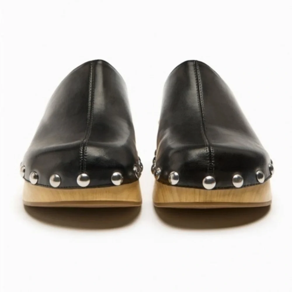 New Zara | Sliver Studded Black Clogs Shoes - Picture 5 of 10
